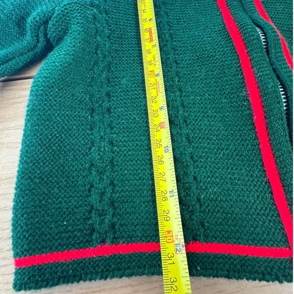 Vintage Silber Distel Trachten‎ Zip Up Sweater Kids Green Red Trim Alpine Folk
